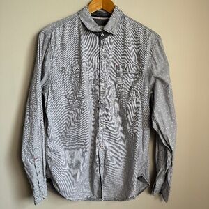 Thread & Cloth Mens Long Sleeve Mini Check Button Up Shirt Gray Y2K VTG Size Med